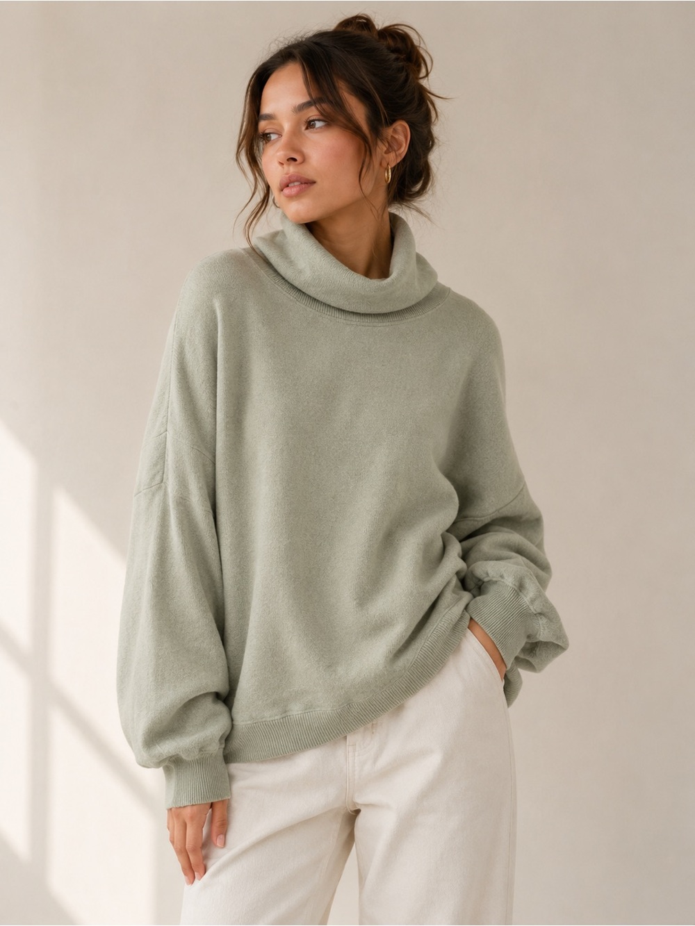 AE Sage Green Cowl Neck Oversized Sweatshirt Minimalist Cozy Pullover Lounge M